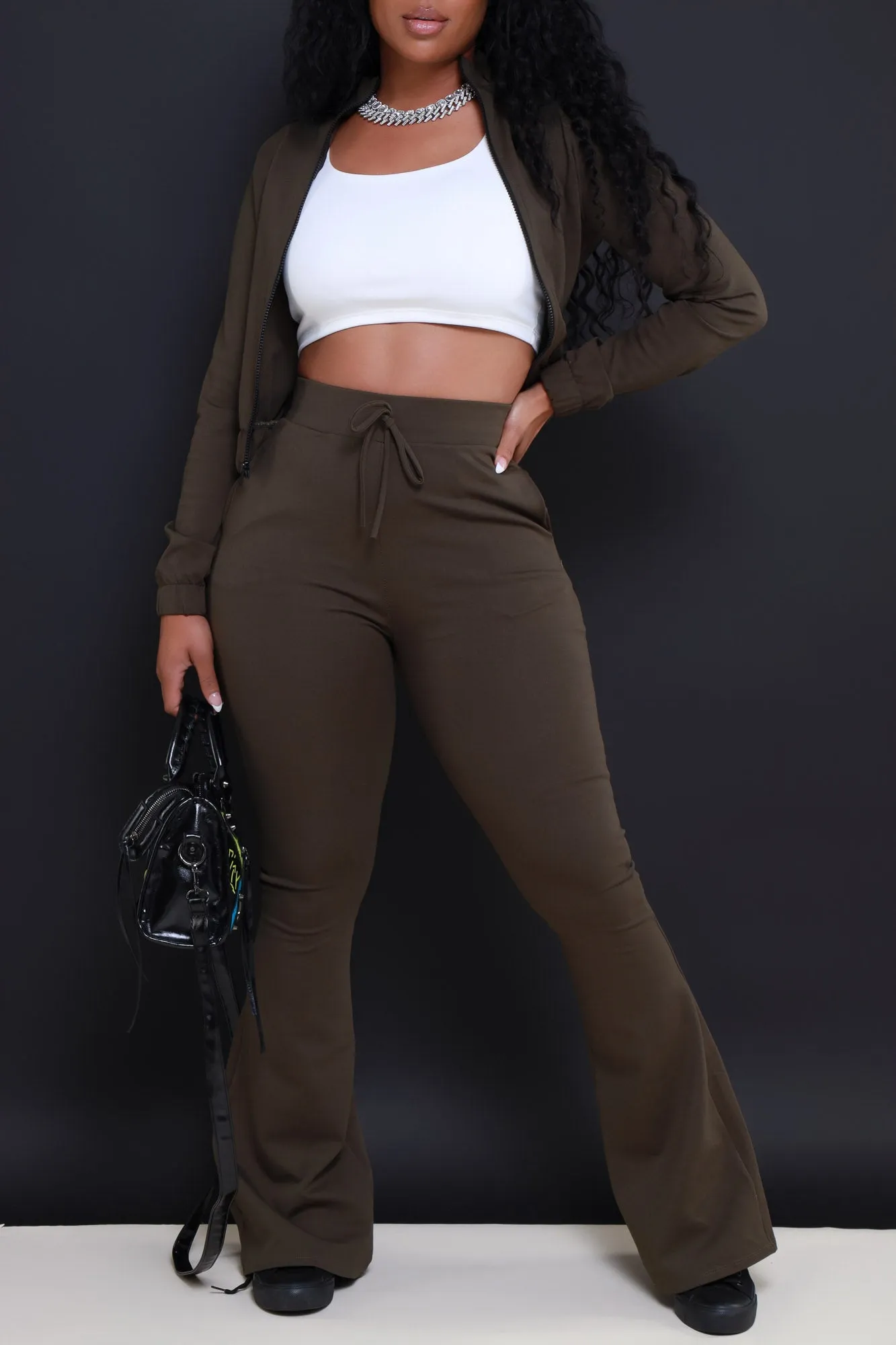 Ready Set Go Flare Tracksuit Set - Olive