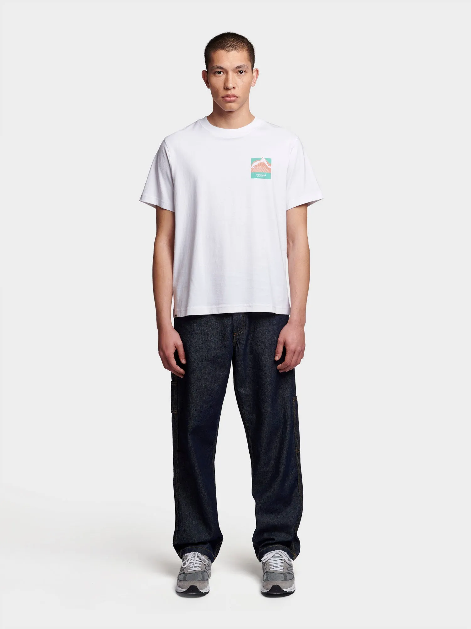 Relaxed Fit Mountain Back Print T-Shirt in Bright White