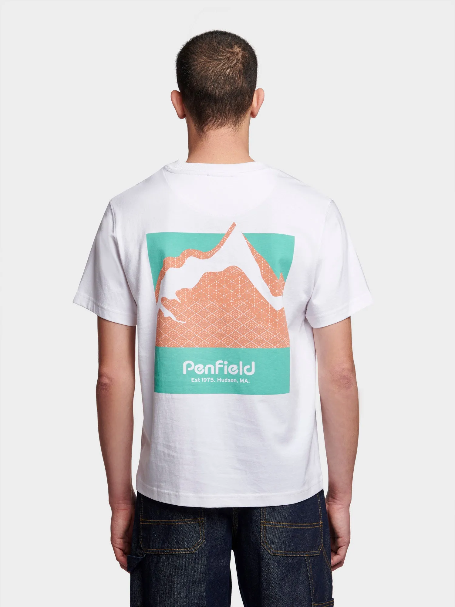 Relaxed Fit Mountain Back Print T-Shirt in Bright White