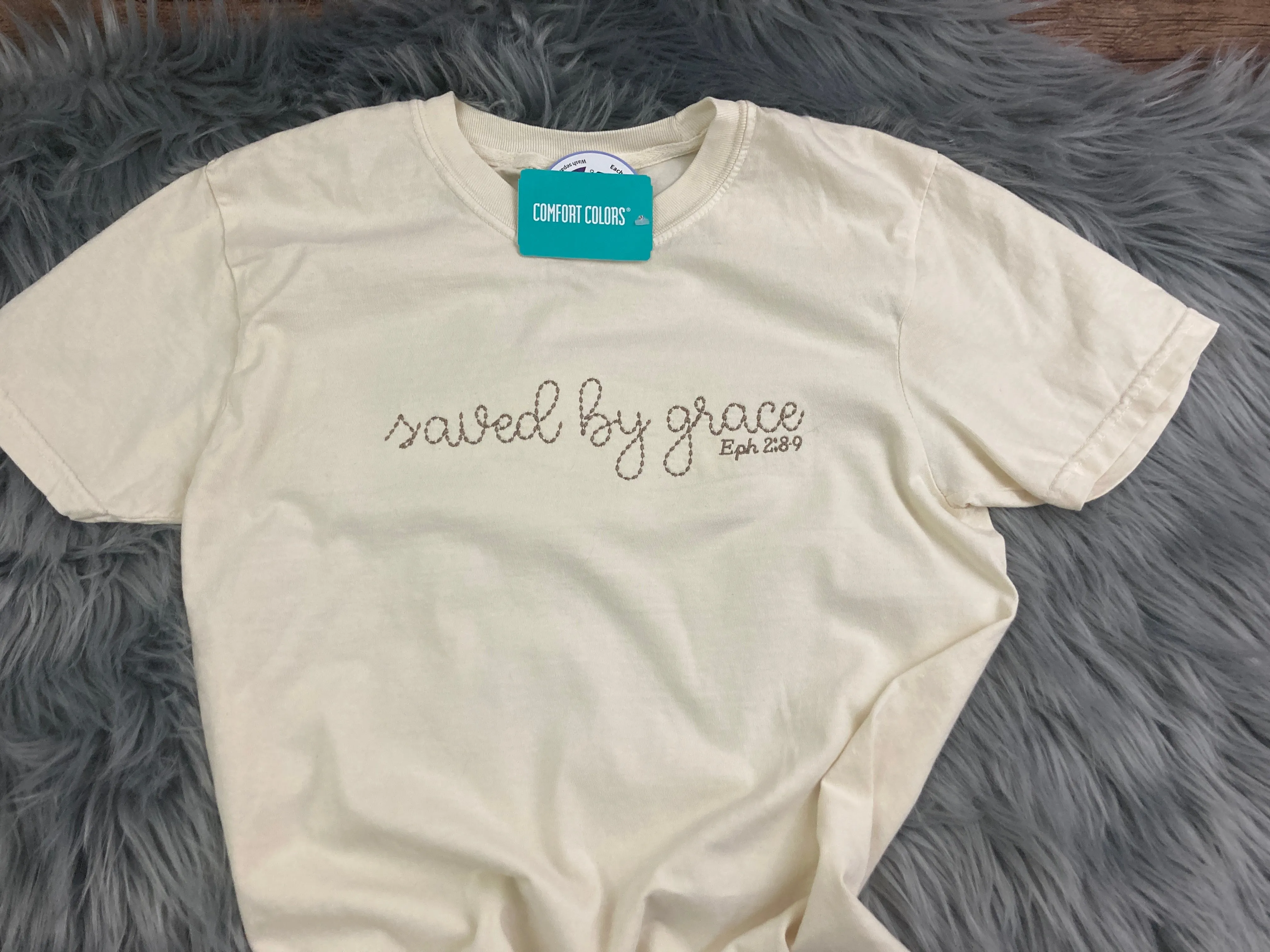 Saved by grace - Eph. 2:8-9 Christian Bible Scripture Embroidered Shirt - Mom - Grammy - Comfort Colors Embroidered - Mommy