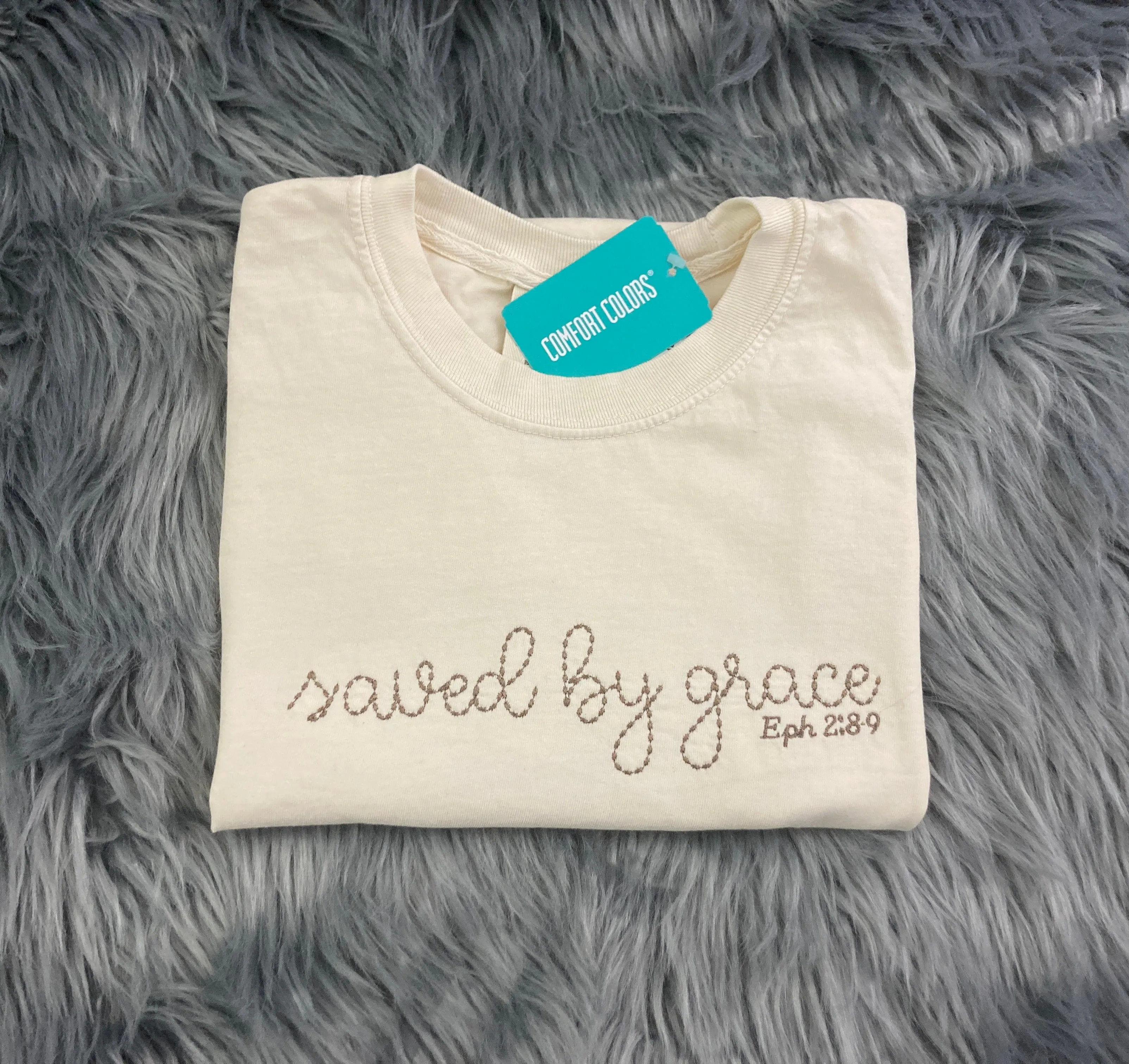 Saved by grace - Eph. 2:8-9 Christian Bible Scripture Embroidered Shirt - Mom - Grammy - Comfort Colors Embroidered - Mommy