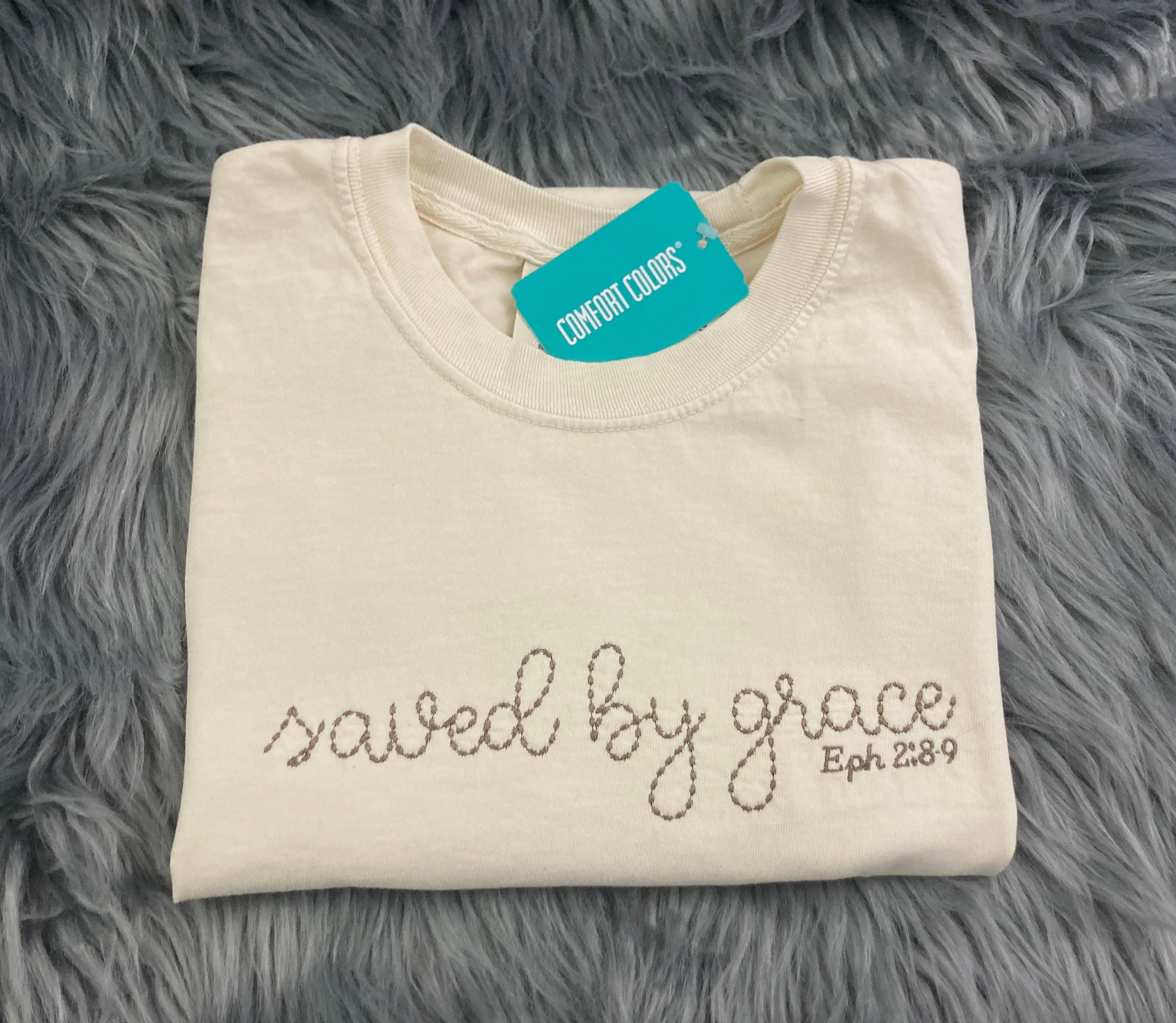 Saved by grace - Eph. 2:8-9 Christian Bible Scripture Embroidered Shirt - Mom - Grammy - Comfort Colors Embroidered - Mommy