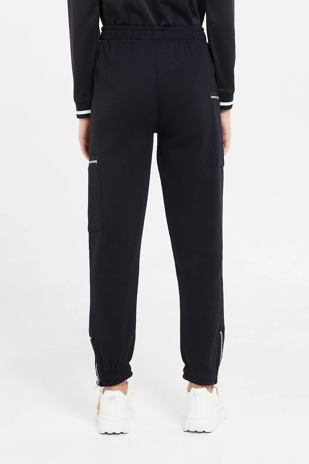 Senior Girls Black Zip Track Pants