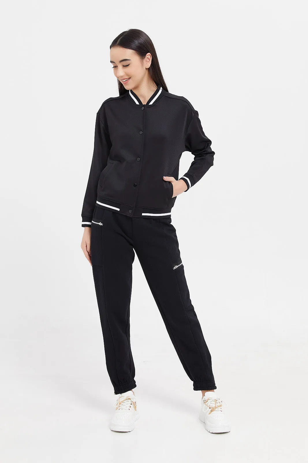 Senior Girls Black Zip Track Pants