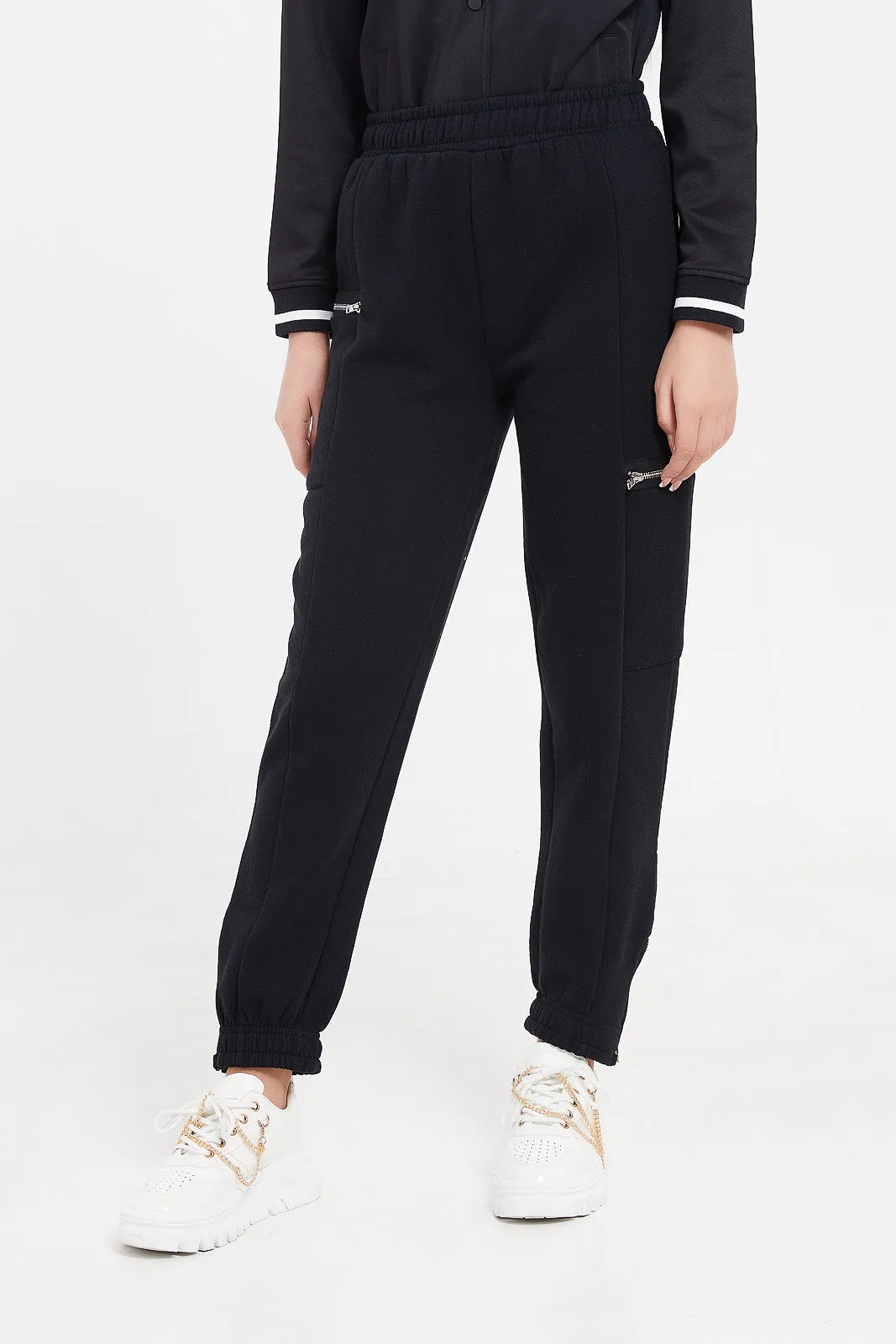 Senior Girls Black Zip Track Pants