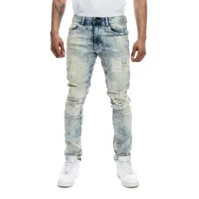 Slim Patched Washed Jeans - Mojave Blue