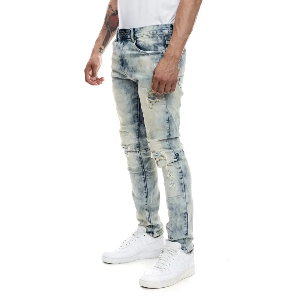 Slim Patched Washed Jeans - Mojave Blue