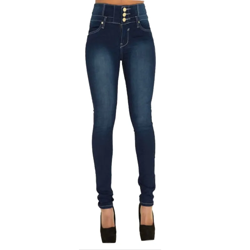 Stretchy Denim Skinny Button Front High Waist Jeans