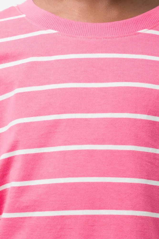 Stripe Boxy Short Sleeve T-Shirt Pink