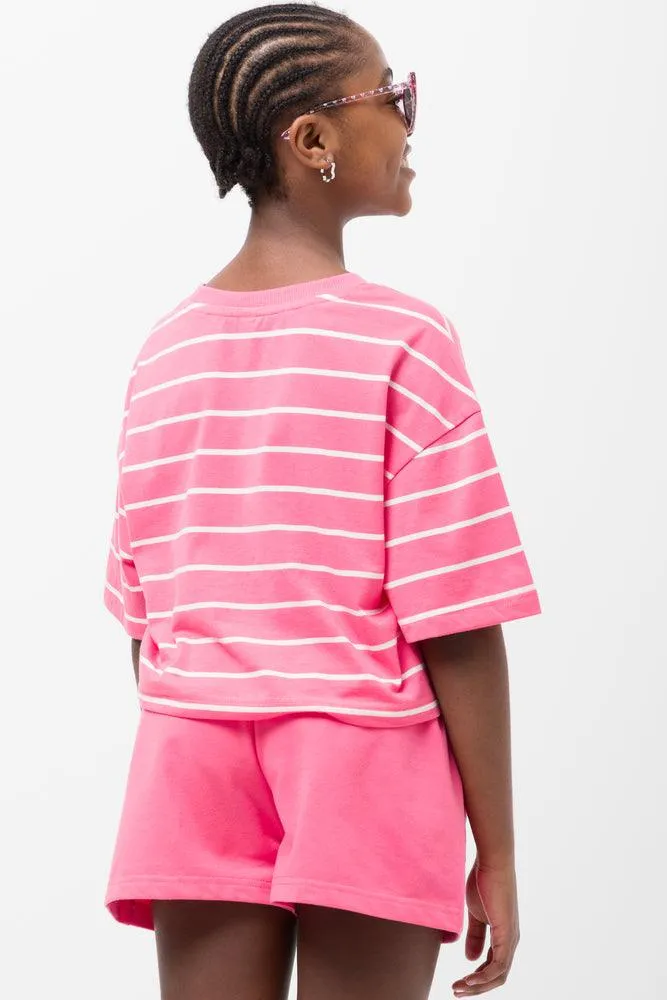 Stripe Boxy Short Sleeve T-Shirt Pink