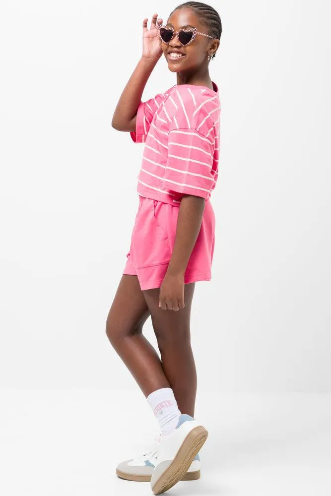 Stripe Boxy Short Sleeve T-Shirt Pink