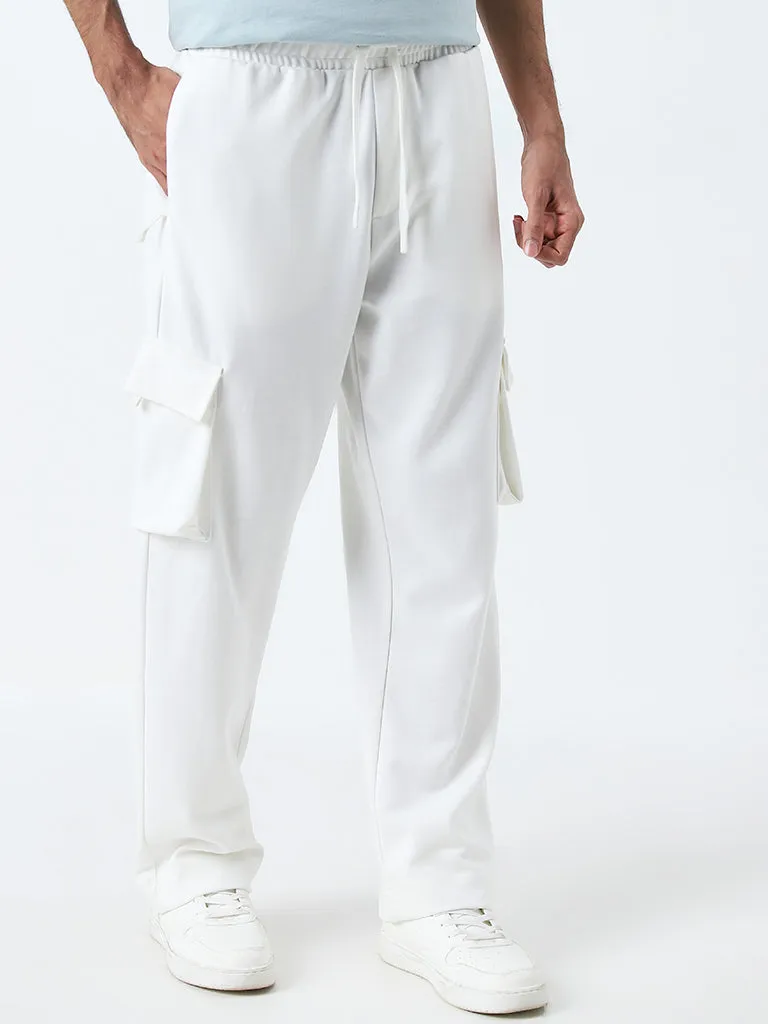 Studiofit Off-White Relaxed-Fit Mid-Rise Track Pants