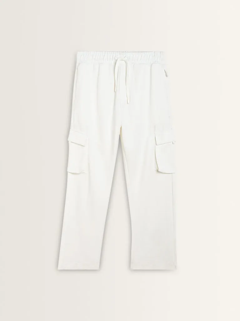 Studiofit Off-White Relaxed-Fit Mid-Rise Track Pants