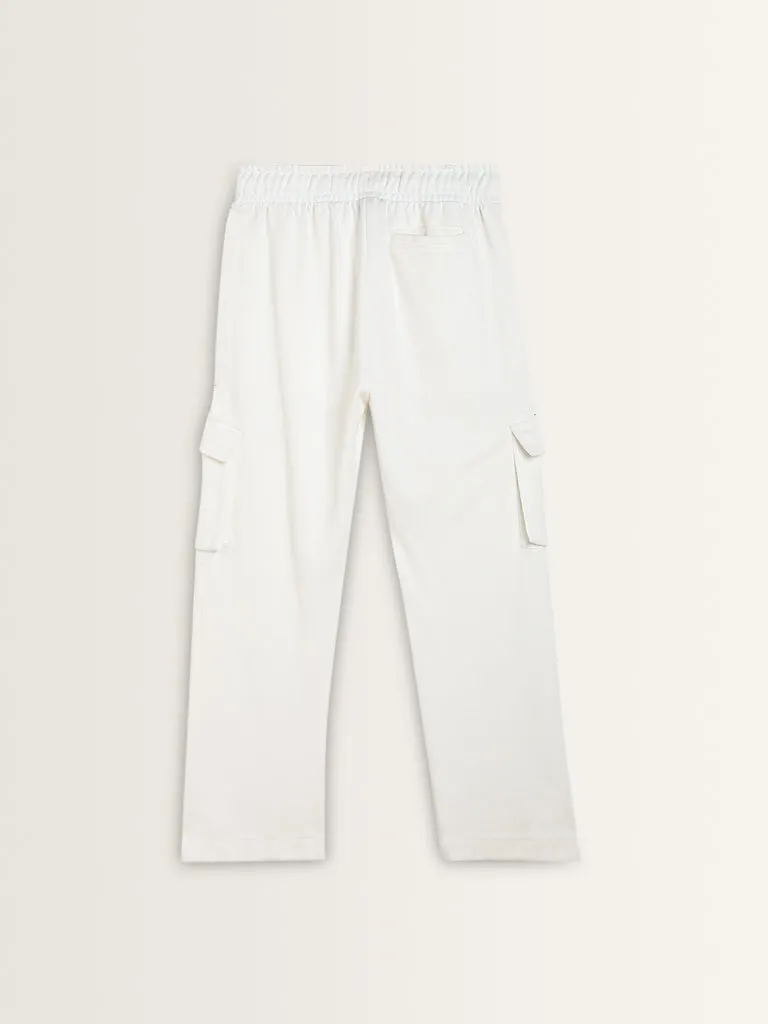 Studiofit Off-White Relaxed-Fit Mid-Rise Track Pants