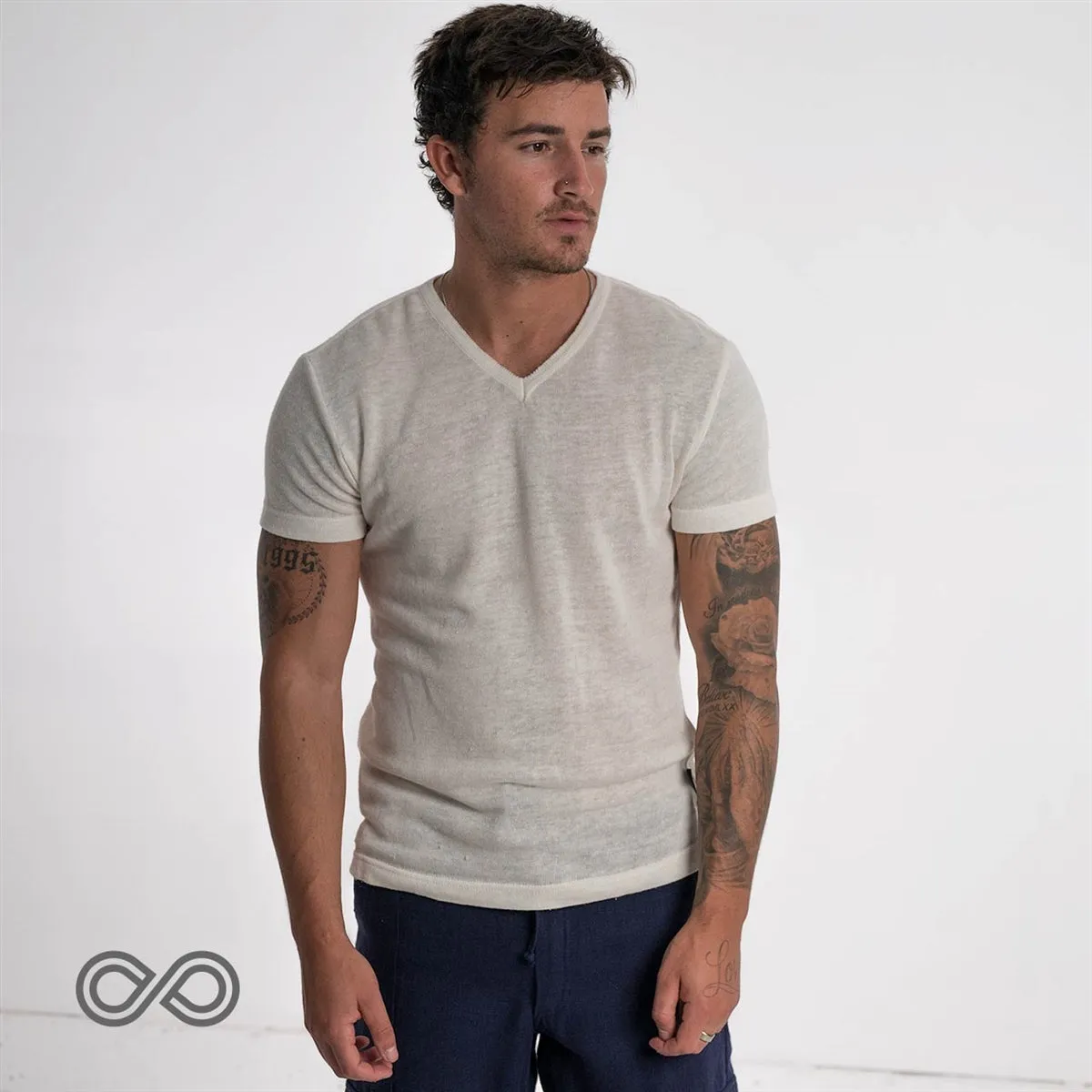 TIVOLI 100% Organic Hemp V-Neck T-Shirt (OC Thread Option, 100% Biodegradable)