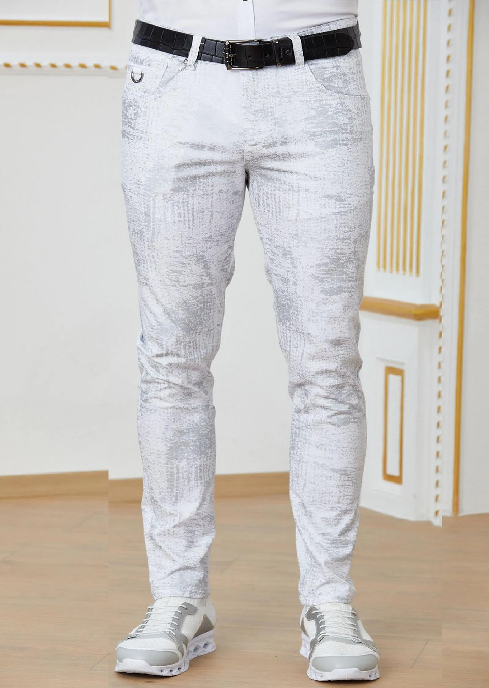 White Silver Foil Stretchy Pants